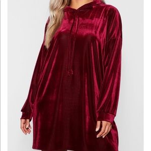 Plus Velvet Hooded Ribbed Dress